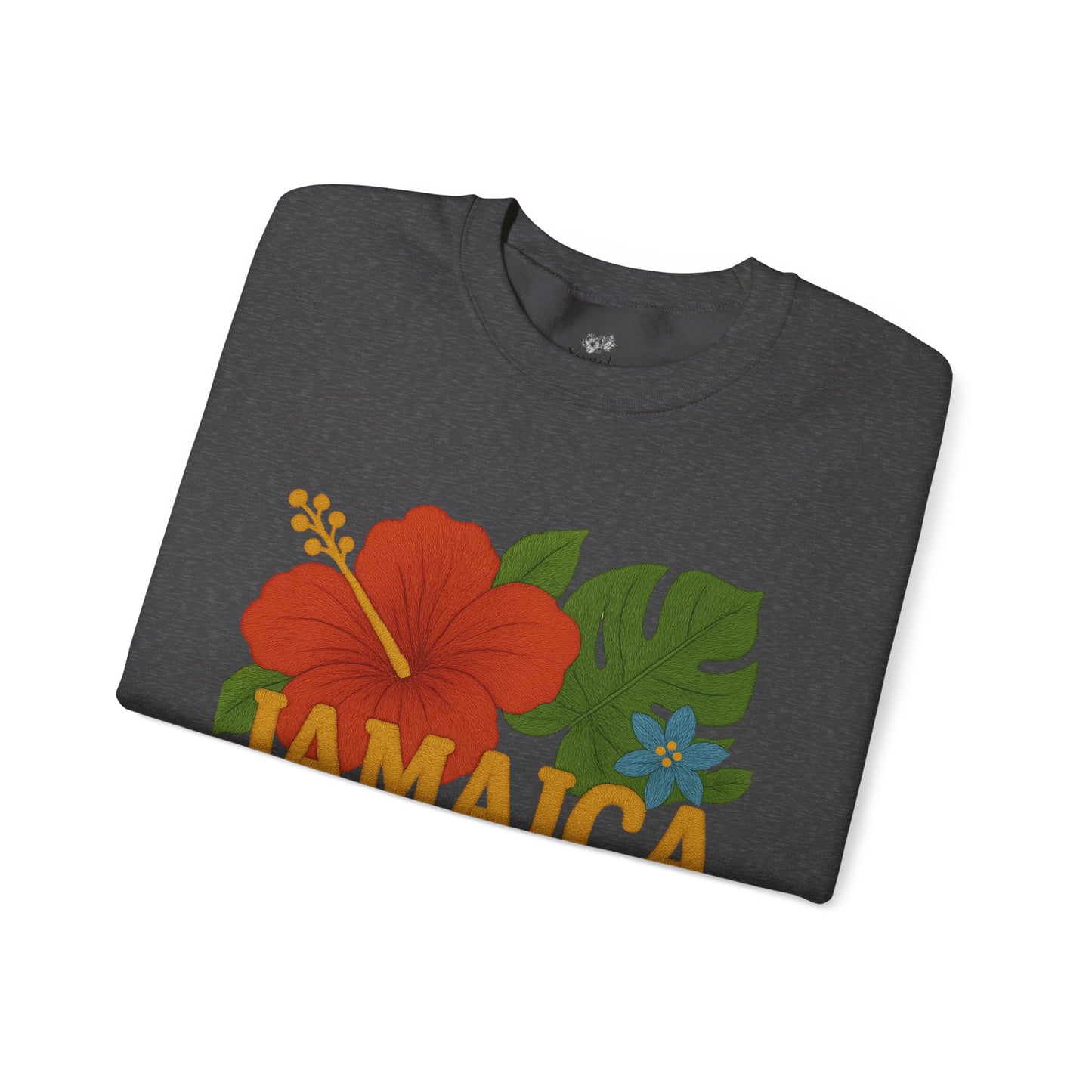 Tropical Crewneck Sweatshirt: Jamaica & Maple Floral Design, Unisex Comfort, Gift for Nature Lovers, Travel Souvenir, Summer Relaxation