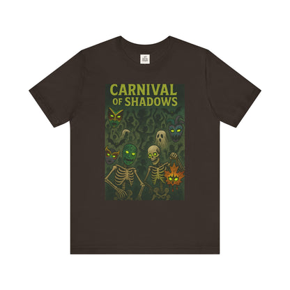 Carnival of Shadows Graphic Tee, Spooky Halloween Shirt, Unisex T-Shirt, Fun Autumn Wear, Perfect for Parties, Horror Lovers Clothing