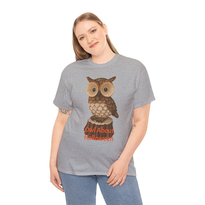 Halloween Owl Tee, Perfect for Fall Celebrations, Unisex Cotton Shirt, Cute Gift for Owl Lovers, Halloween Party Apparel, Fun Autumn Wear