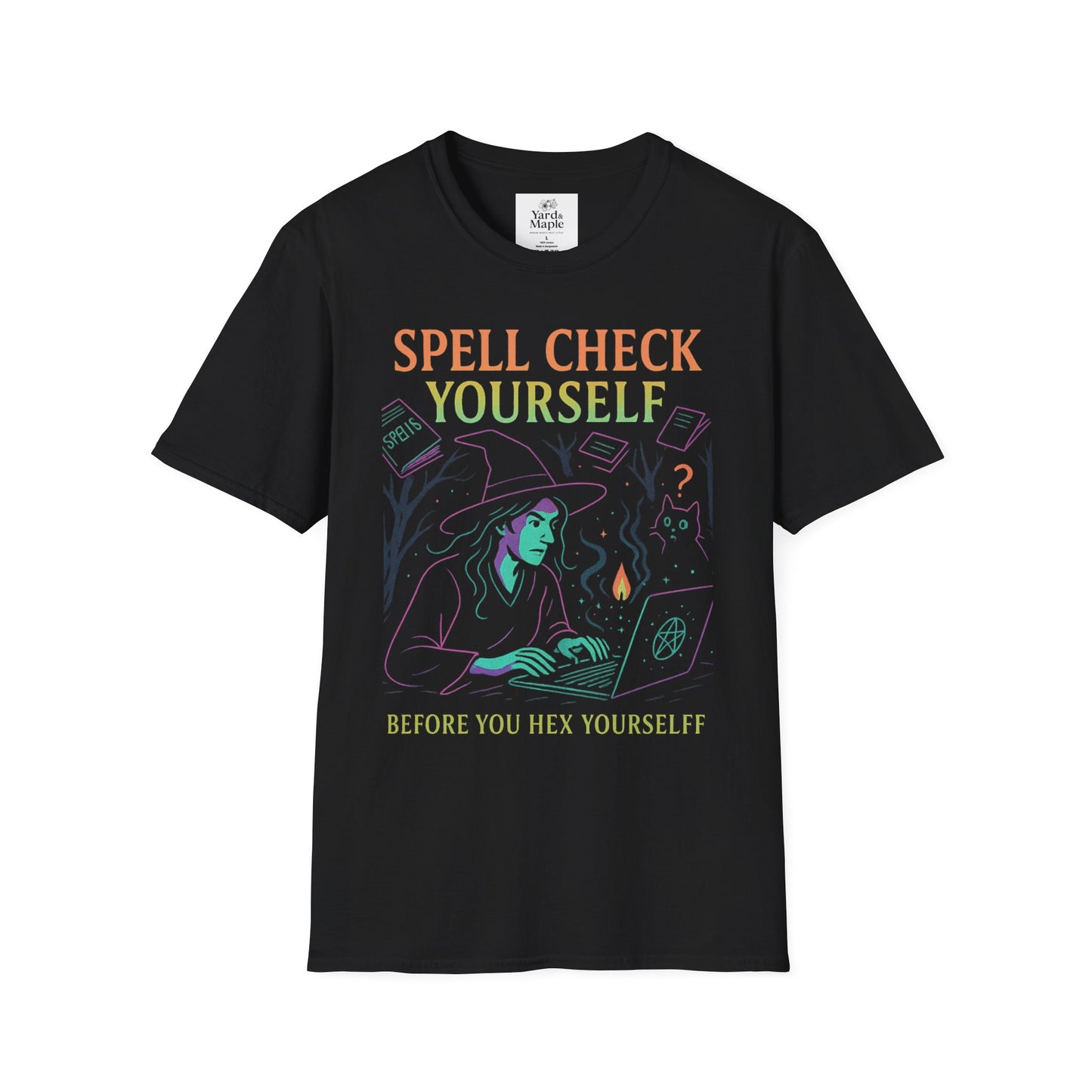 Spell Check Yourself Graphic Tee, Unisex Witch T-Shirt, Halloween Humor Top, Casual Witchy Apparel, Perfect for Spell Lovers