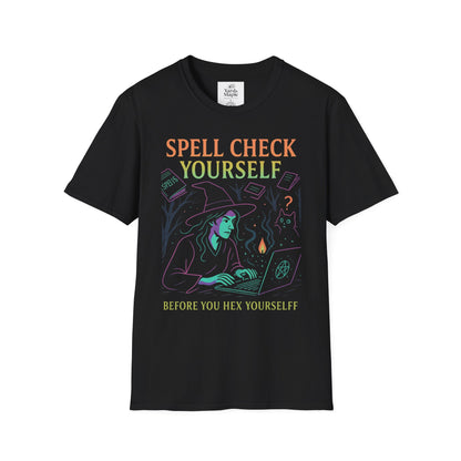 Spell Check Yourself Graphic Tee, Unisex Witch T-Shirt, Halloween Humor Top, Casual Witchy Apparel, Perfect for Spell Lovers