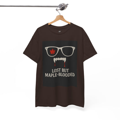 Unisex Heavy Cotton Tee with Vampire Design - Lost but Maple-Blooded Shirt for Halloween, Casual Wear, Gifts, Spooky Season, Unique Fashion