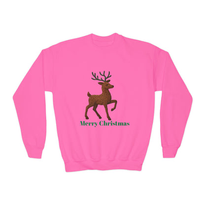 Christmas Reindeer Youth Crewneck Sweatshirt, Holiday Sweater, Winter Fashion, Kids Christmas Gift, Merry Christmas Apparel
