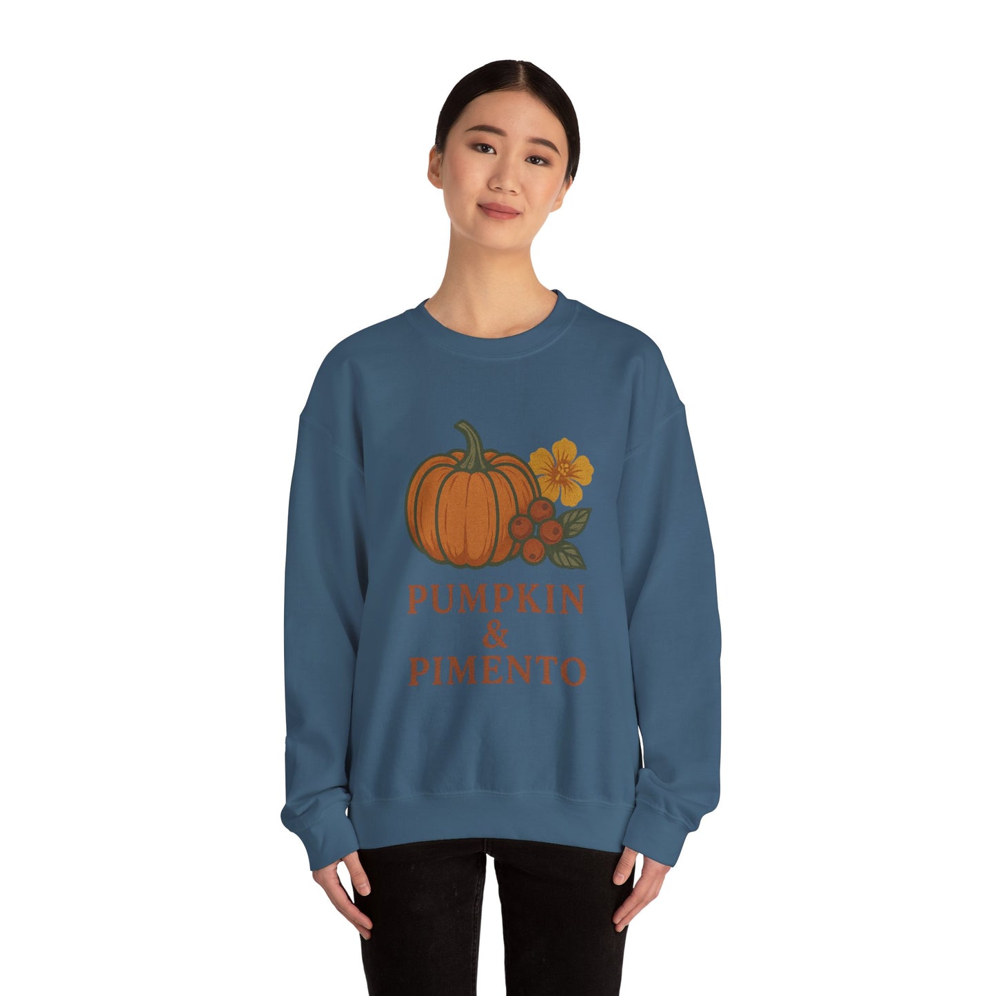 Pumpkin & Pimento Crewneck Sweatshirt, Cozy Fall Sweatshirt, Unisex Autumn Apparel, Thanksgiving Gift, Seasonal Fashion