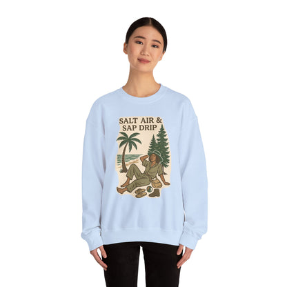 Cozy Beach Vibes Sweatshirt - Salt Air & Sap Drip Unisex Crewneck, Summer Casual Wear, Gift for Nature Lovers, Beach Trip Essentials
