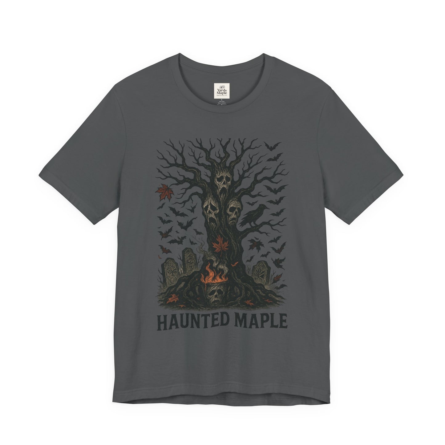 Haunted Maple Tee - Unisex Jersey Short Sleeve T-Shirt for Fall, Halloween, Spooky Vibe, Ghost Lovers, Unique Gift