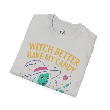 Witchy Candy T-Shirt, Halloween Apparel, Funny Halloween Shirt, Unisex Graphic Tee, Sweet Tooth Gift, Witch Costume Top