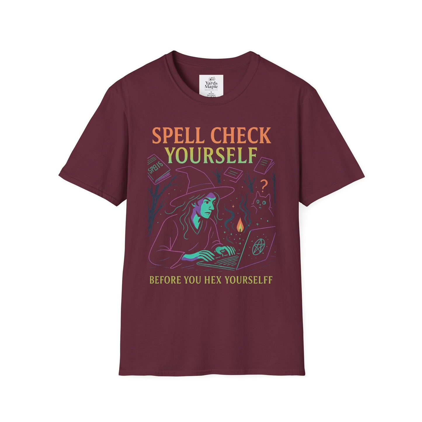Spell Check Yourself Graphic Tee, Unisex Witch T-Shirt, Halloween Humor Top, Casual Witchy Apparel, Perfect for Spell Lovers