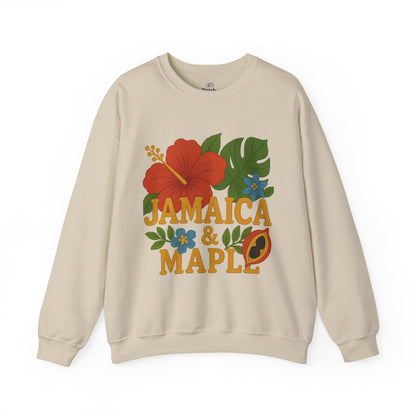 Tropical Crewneck Sweatshirt: Jamaica & Maple Floral Design, Unisex Comfort, Gift for Nature Lovers, Travel Souvenir, Summer Relaxation