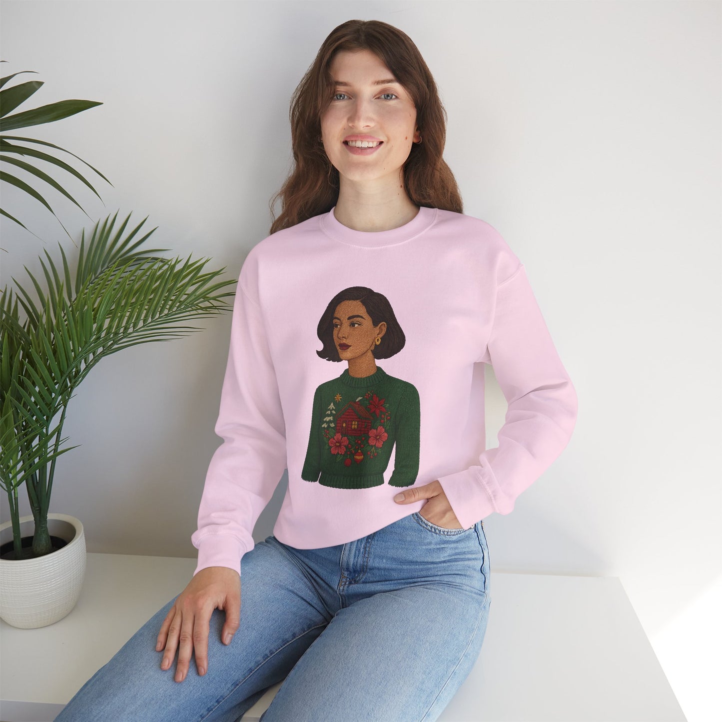 Cozy Holiday Floral Sweatshirt, Unisex Crewneck, Casual Gift, Winter Comfort, Christmas Apparel, Autumn Fashion, Everyday Style