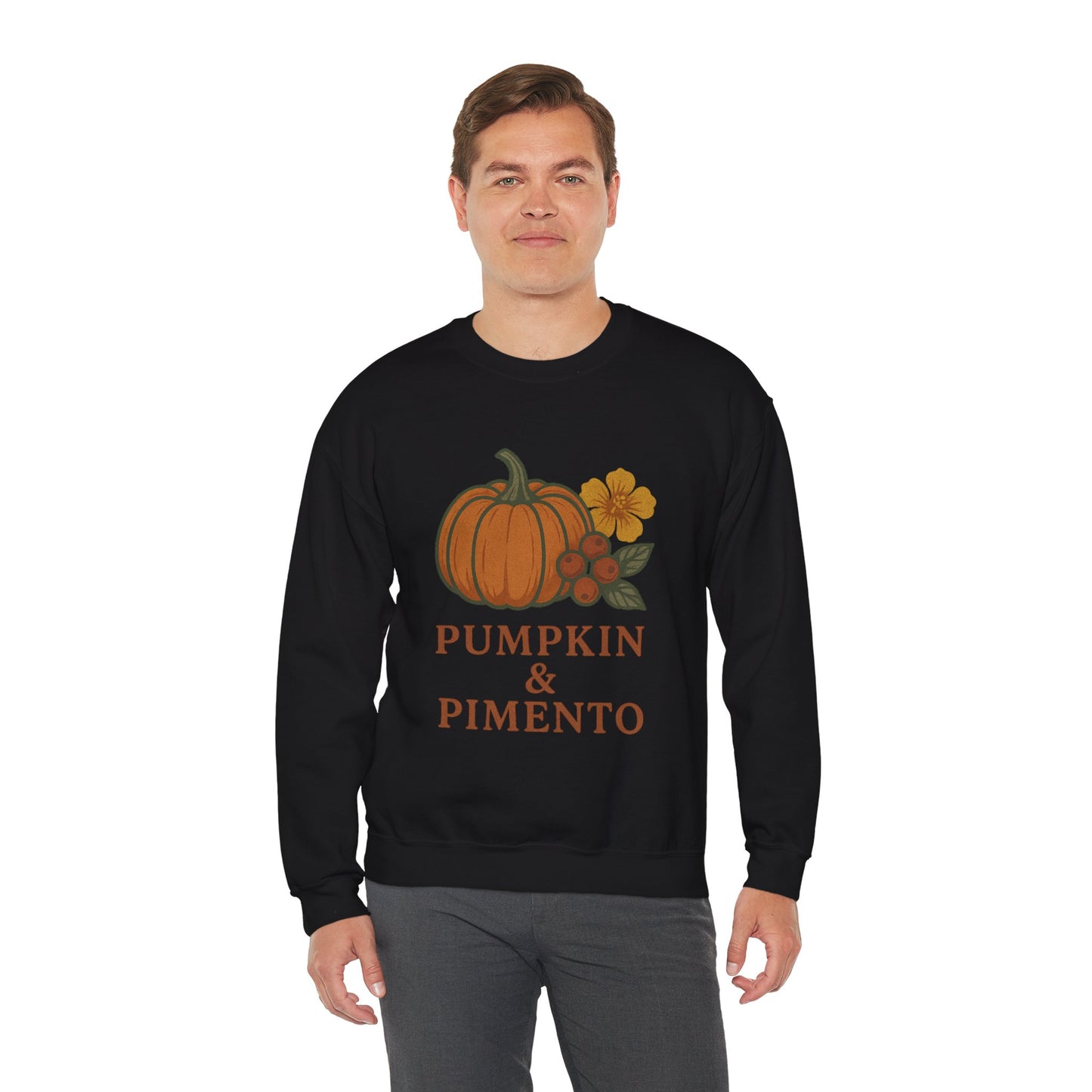 Pumpkin & Pimento Crewneck Sweatshirt, Cozy Fall Sweatshirt, Unisex Autumn Apparel, Thanksgiving Gift, Seasonal Fashion