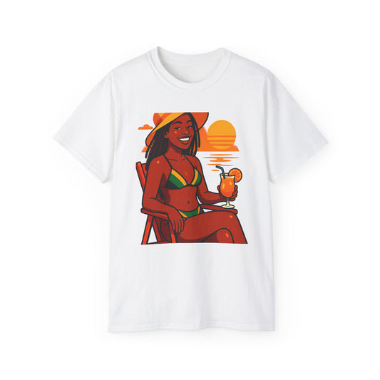 Vibrant Summer Vibes Unisex Tee | Beach Lover Gift, Relaxation Shirt, Vacation Wear, Tropical Art Tee, Summer Party Outfit