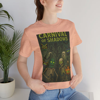 Carnival of Shadows Graphic Tee, Spooky Halloween Shirt, Unisex T-Shirt, Fun Autumn Wear, Perfect for Parties, Horror Lovers Clothing