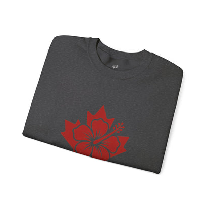 Maple + Hibiscus Crewneck Sweatshirt — Floral Maple Leaf Graphic