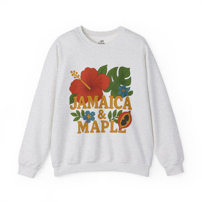 Tropical Crewneck Sweatshirt: Jamaica & Maple Floral Design, Unisex Comfort, Gift for Nature Lovers, Travel Souvenir, Summer Relaxation