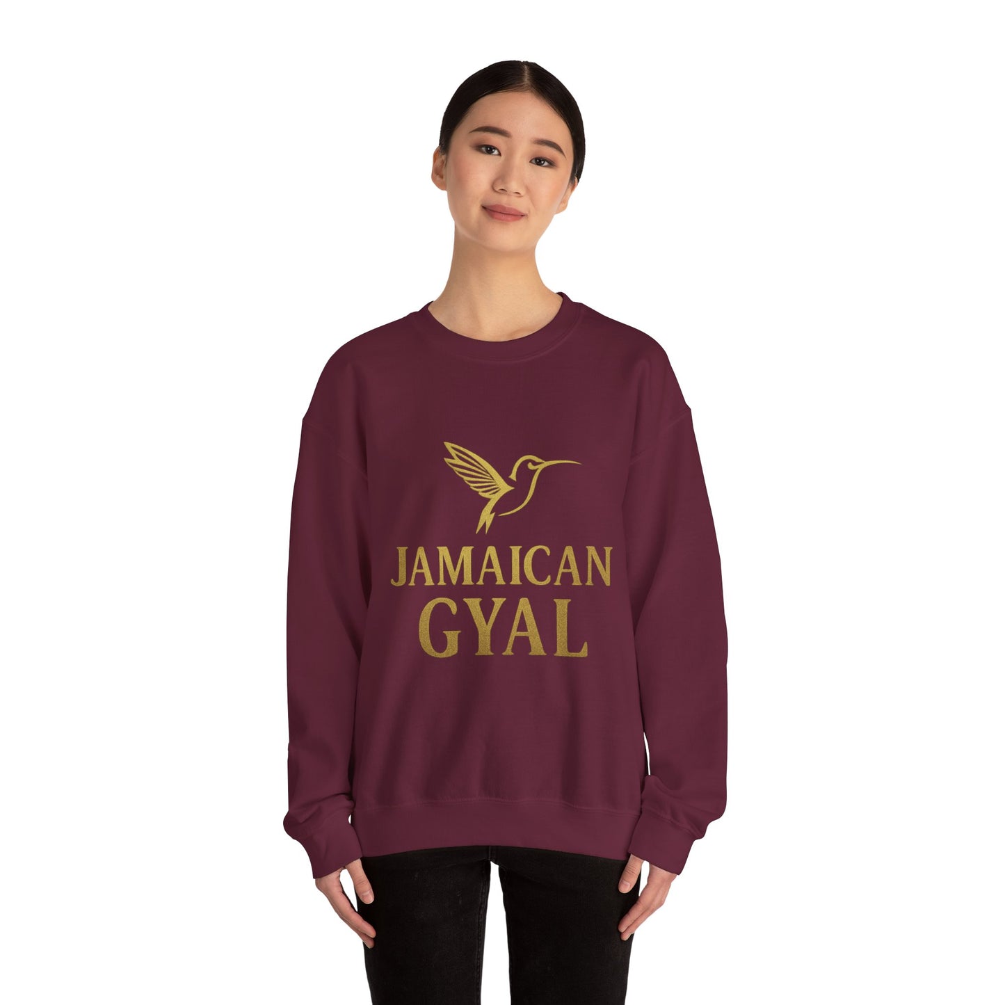 Jamaican Gyal Crewneck Sweatshirt — Gold Hummingbird Graphic