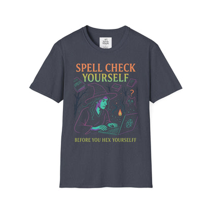 Spell Check Yourself Graphic Tee, Unisex Witch T-Shirt, Halloween Humor Top, Casual Witchy Apparel, Perfect for Spell Lovers