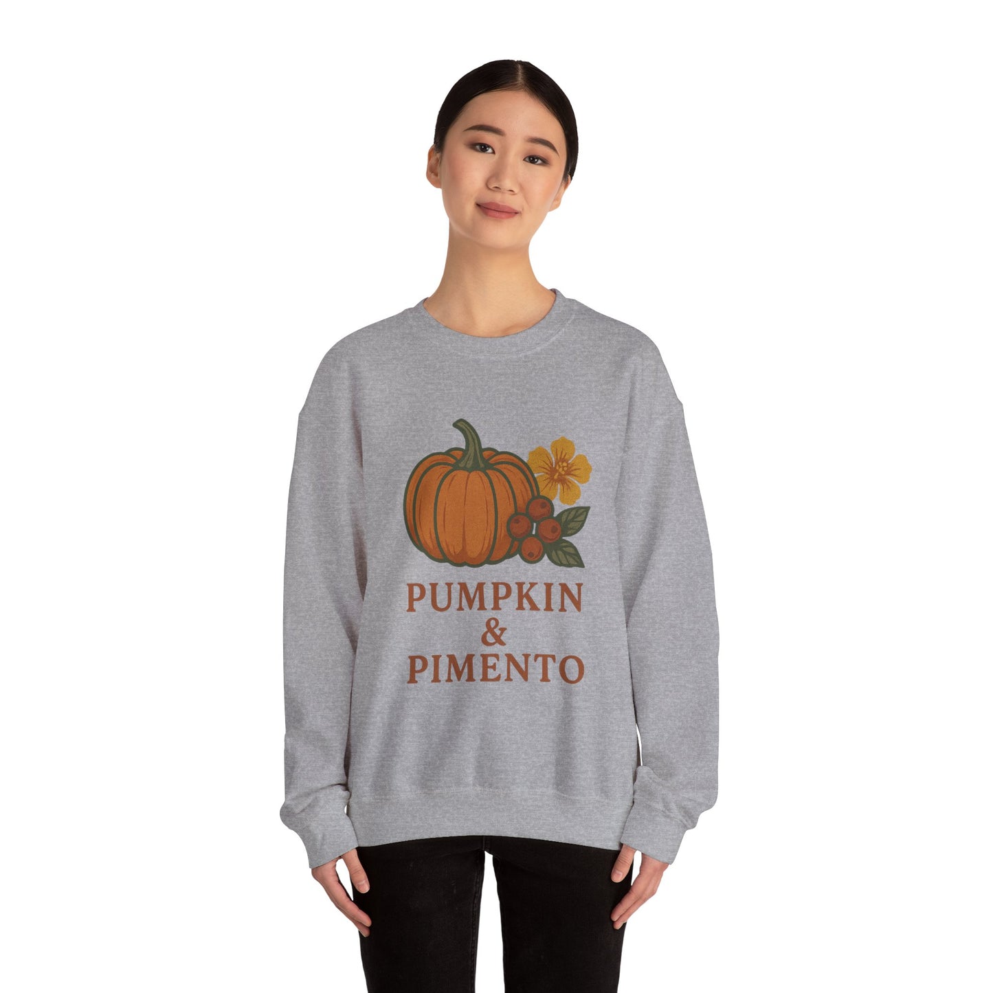 Pumpkin & Pimento Crewneck Sweatshirt, Cozy Fall Sweatshirt, Unisex Autumn Apparel, Thanksgiving Gift, Seasonal Fashion