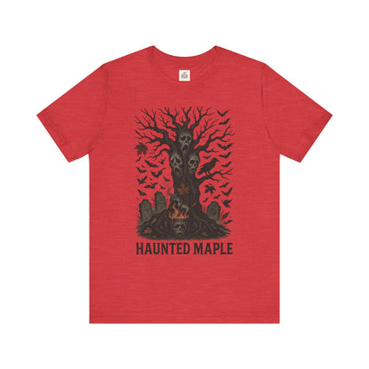 Haunted Maple Tee - Unisex Jersey Short Sleeve T-Shirt for Fall, Halloween, Spooky Vibe, Ghost Lovers, Unique Gift