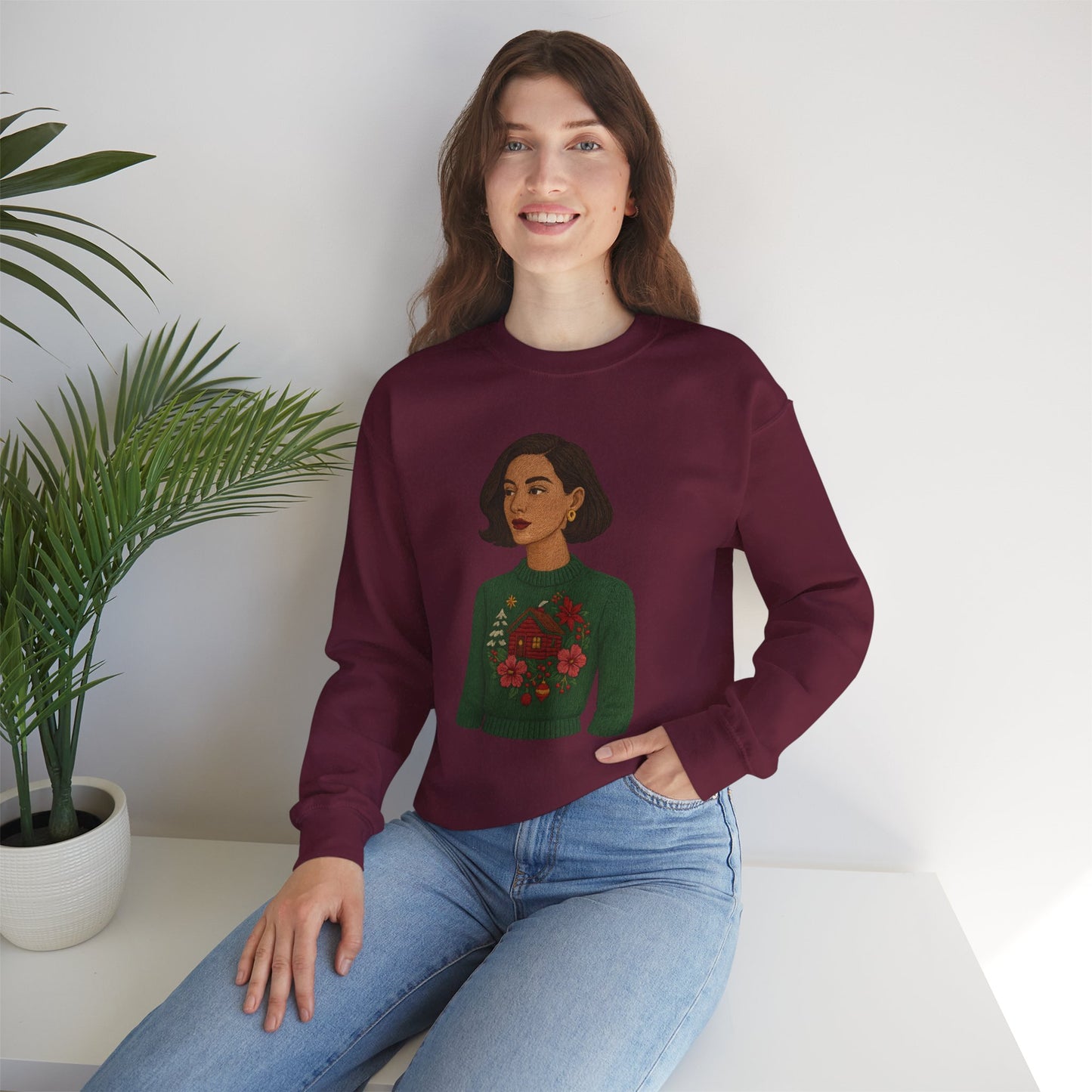 Cozy Holiday Floral Sweatshirt, Unisex Crewneck, Casual Gift, Winter Comfort, Christmas Apparel, Autumn Fashion, Everyday Style