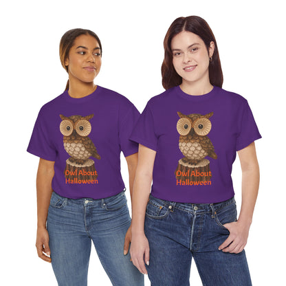 Halloween Owl Tee, Perfect for Fall Celebrations, Unisex Cotton Shirt, Cute Gift for Owl Lovers, Halloween Party Apparel, Fun Autumn Wear