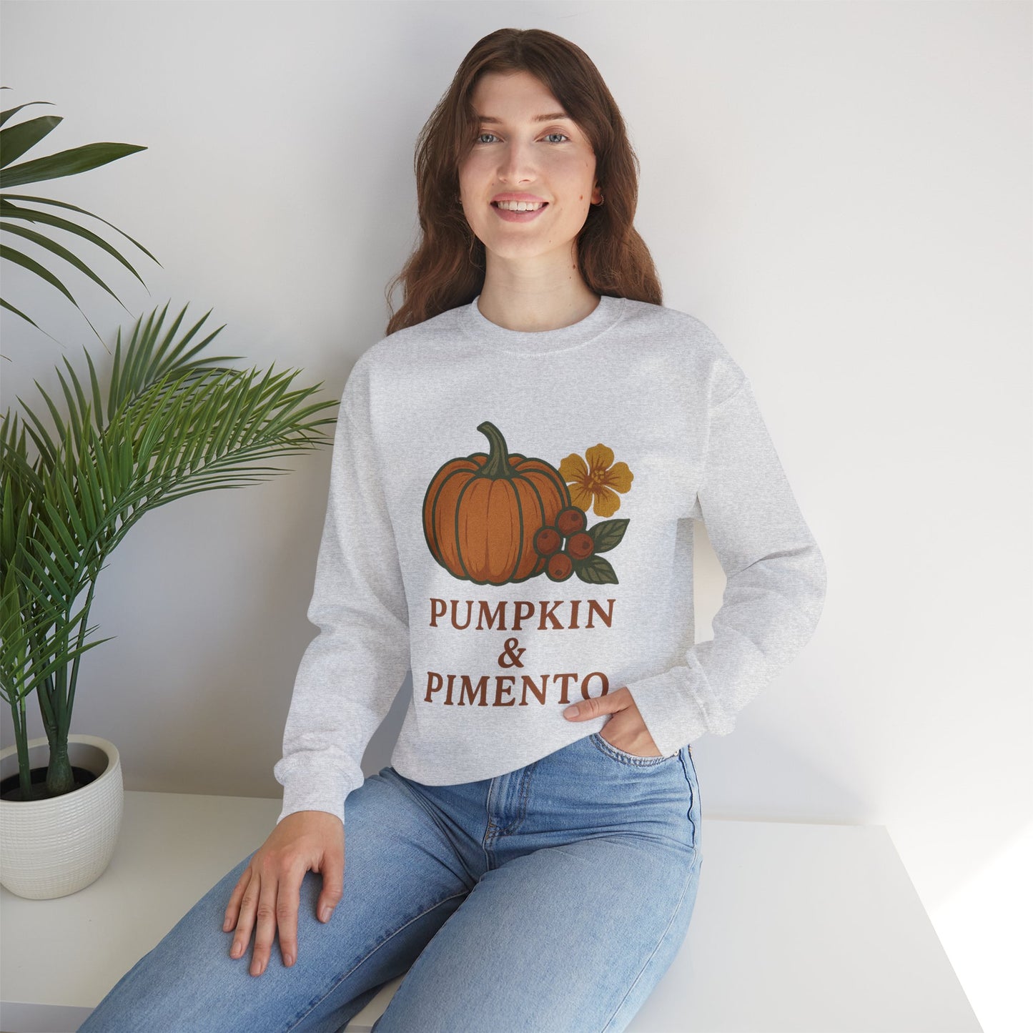 Pumpkin & Pimento Crewneck Sweatshirt, Cozy Fall Sweatshirt, Unisex Autumn Apparel, Thanksgiving Gift, Seasonal Fashion