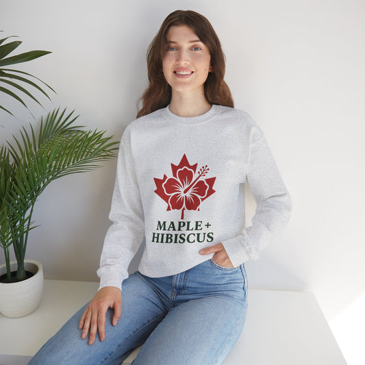 Maple + Hibiscus Crewneck Sweatshirt — Floral Maple Leaf Graphic