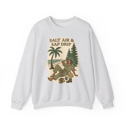 Cozy Beach Vibes Sweatshirt - Salt Air & Sap Drip Unisex Crewneck, Summer Casual Wear, Gift for Nature Lovers, Beach Trip Essentials