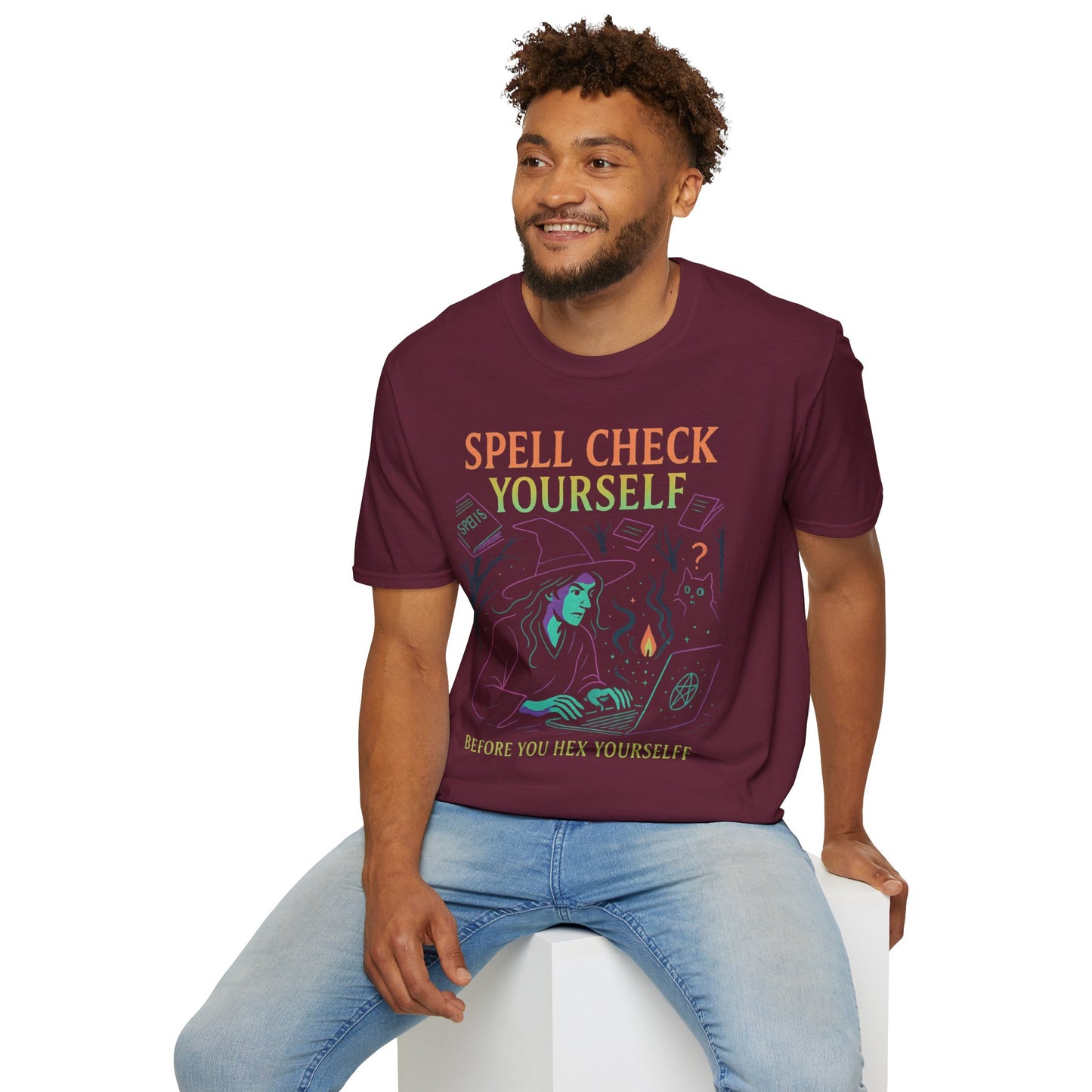 Spell Check Yourself Witchy T-Shirt, Fun Graphic Tee for Witch Lovers, Halloween Shirt, Cozy Casual Wear, Unisex Softstyle Tee
