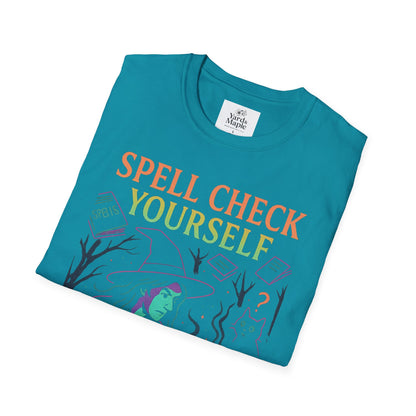 Spell Check Yourself Graphic Tee, Unisex Witch T-Shirt, Halloween Humor Top, Casual Witchy Apparel, Perfect for Spell Lovers