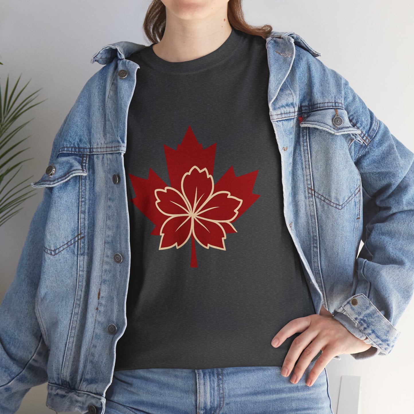 Maple Sakura Tee — Canadian Maple Leaf with Cherry Blossom Graphic