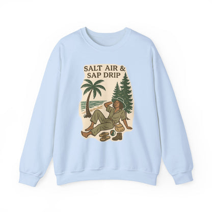Cozy Beach Vibes Sweatshirt - Salt Air & Sap Drip Unisex Crewneck, Summer Casual Wear, Gift for Nature Lovers, Beach Trip Essentials