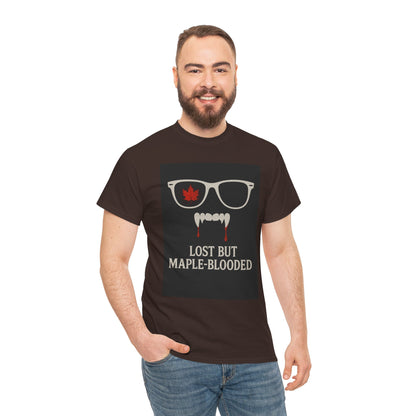 Unisex Heavy Cotton Tee with Vampire Design - Lost but Maple-Blooded Shirt for Halloween, Casual Wear, Gifts, Spooky Season, Unique Fashion