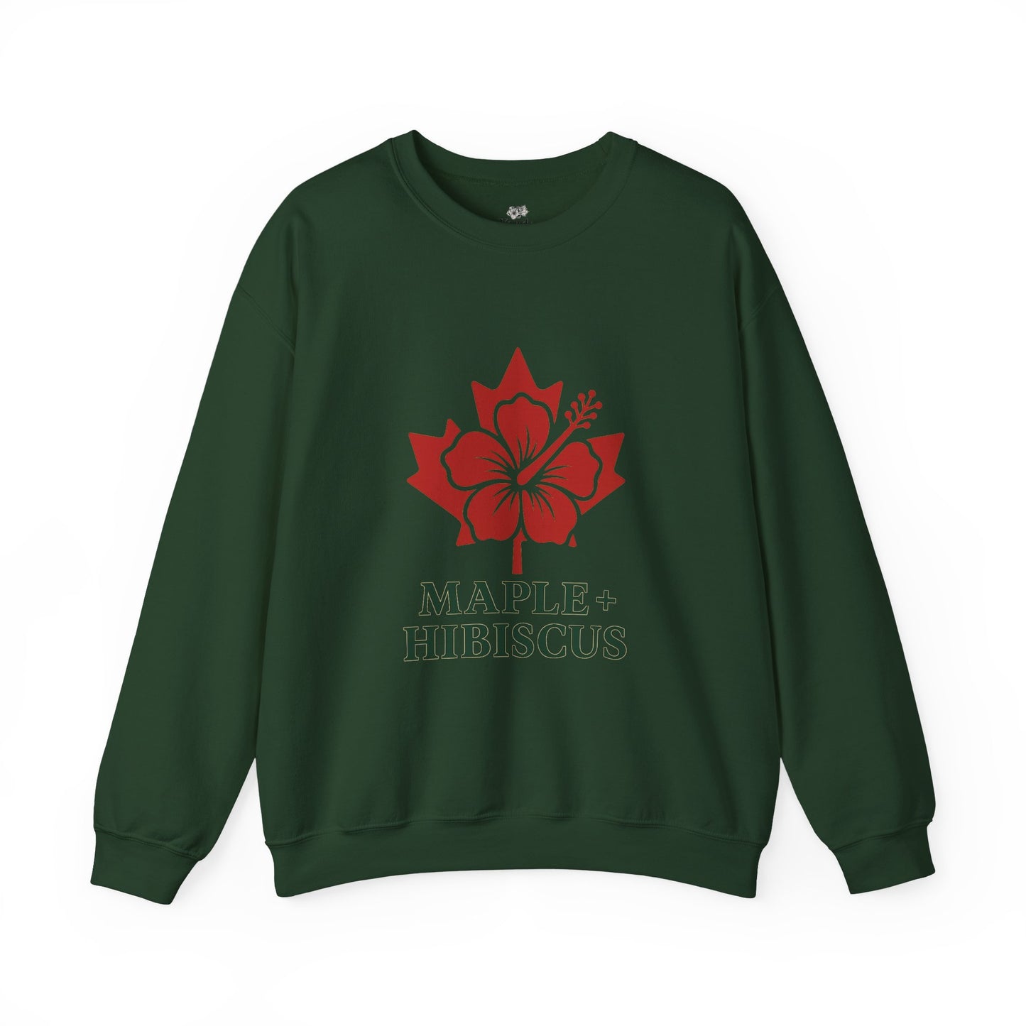 Maple + Hibiscus Crewneck Sweatshirt — Floral Maple Leaf Graphic