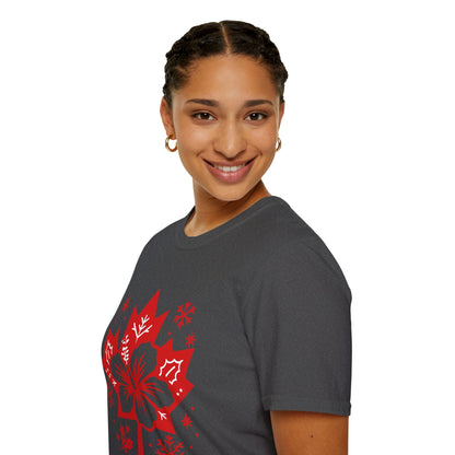 Maple Hibiscus T-Shirt — Canadian Floral Holiday Tee