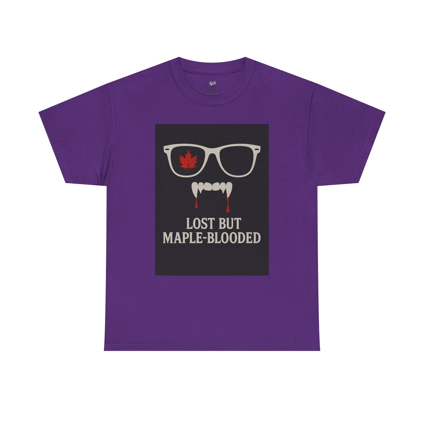 Unisex Heavy Cotton Tee with Vampire Design - Lost but Maple-Blooded Shirt for Halloween, Casual Wear, Gifts, Spooky Season, Unique Fashion