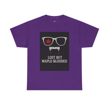 Unisex Heavy Cotton Tee with Vampire Design - Lost but Maple-Blooded Shirt for Halloween, Casual Wear, Gifts, Spooky Season, Unique Fashion