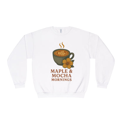 Cozy Coffee Sweatshirt - Maple & Mocha Mornings Unisex Crewneck, Warm Gift for Coffee Lovers, Casual Fall Fashion, Weekend Relaxation