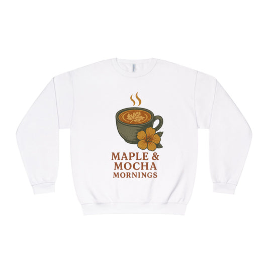 Cozy Coffee Sweatshirt - Maple & Mocha Mornings Unisex Crewneck, Warm Gift for Coffee Lovers, Casual Fall Fashion, Weekend Relaxation