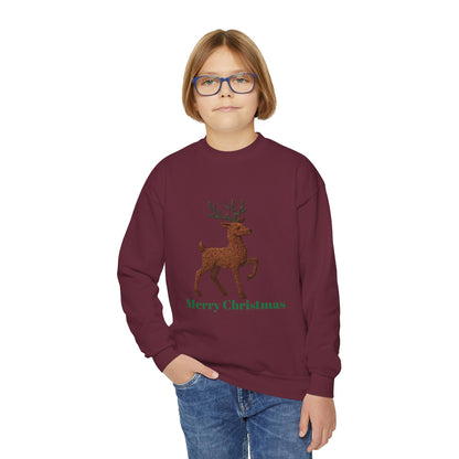 Christmas Reindeer Youth Crewneck Sweatshirt, Holiday Sweater, Winter Fashion, Kids Christmas Gift, Merry Christmas Apparel
