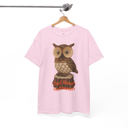 Halloween Owl Tee, Perfect for Fall Celebrations, Unisex Cotton Shirt, Cute Gift for Owl Lovers, Halloween Party Apparel, Fun Autumn Wear