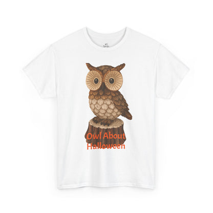 Halloween Owl Tee, Perfect for Fall Celebrations, Unisex Cotton Shirt, Cute Gift for Owl Lovers, Halloween Party Apparel, Fun Autumn Wear
