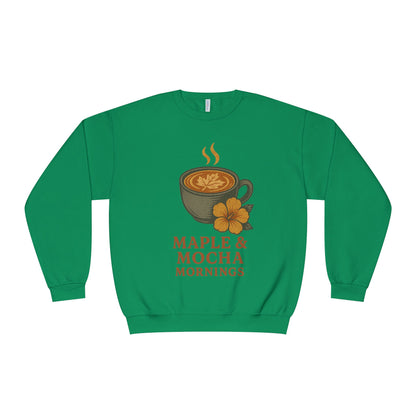 Cozy Coffee Sweatshirt - Maple & Mocha Mornings Unisex Crewneck, Warm Gift for Coffee Lovers, Casual Fall Fashion, Weekend Relaxation