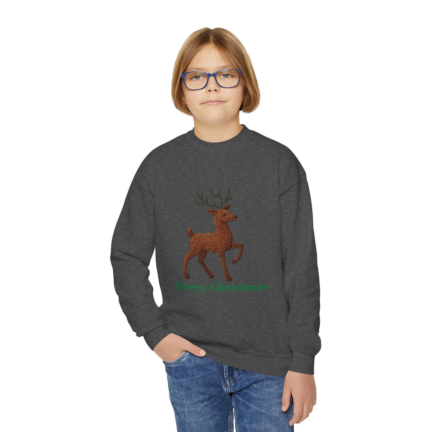 Christmas Reindeer Youth Crewneck Sweatshirt, Holiday Sweater, Winter Fashion, Kids Christmas Gift, Merry Christmas Apparel