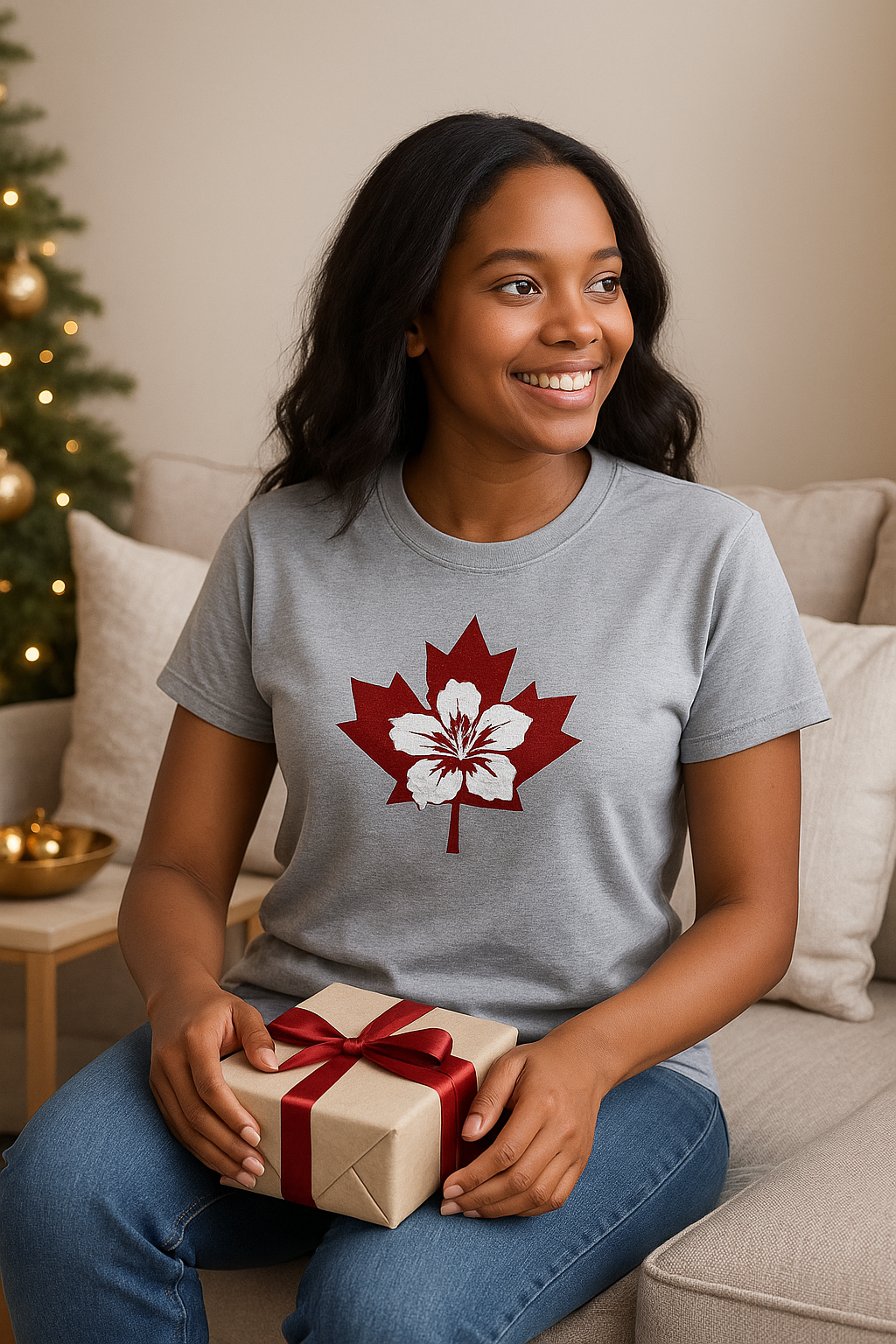 Maple Flower T-Shirt — Canadian Maple Leaf with Floral Center Tee