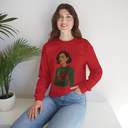 Cozy Holiday Floral Sweatshirt, Unisex Crewneck, Casual Gift, Winter Comfort, Christmas Apparel, Autumn Fashion, Everyday Style