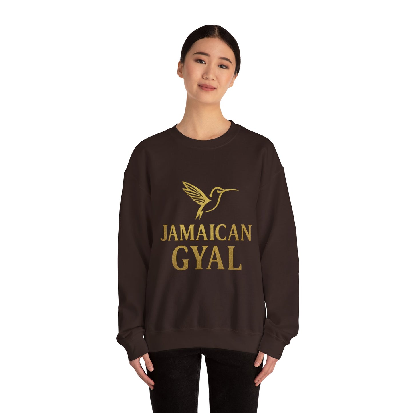 Jamaican Gyal Crewneck Sweatshirt — Gold Hummingbird Graphic