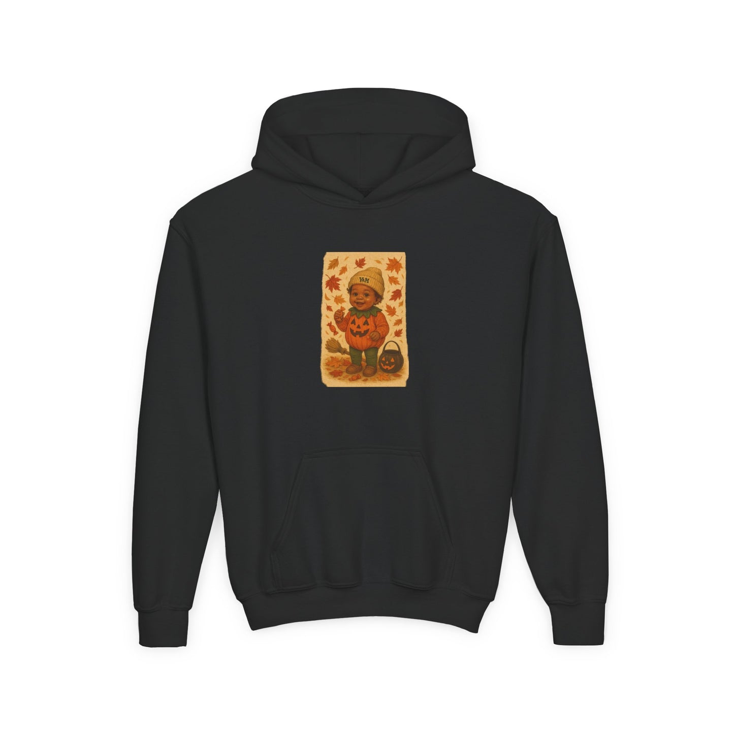 Youth Pumpkin Cartoon Hoodie, Cozy Fall Sweatshirt, Halloween Sweater, Kids Autumn Apparel, Cute Hoodie for Celebrations