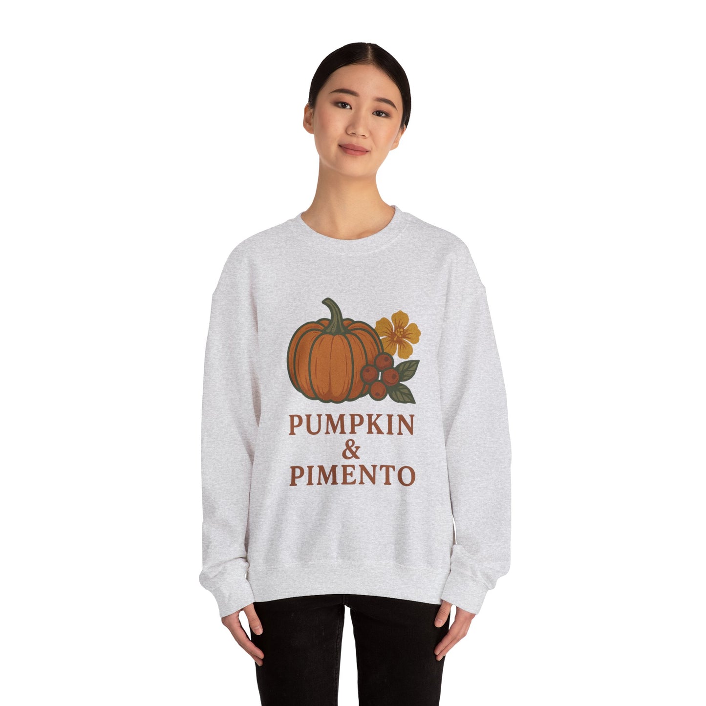 Pumpkin & Pimento Crewneck Sweatshirt, Cozy Fall Sweatshirt, Unisex Autumn Apparel, Thanksgiving Gift, Seasonal Fashion