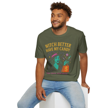 Witchy Candy T-Shirt, Halloween Apparel, Funny Halloween Shirt, Unisex Graphic Tee, Sweet Tooth Gift, Witch Costume Top